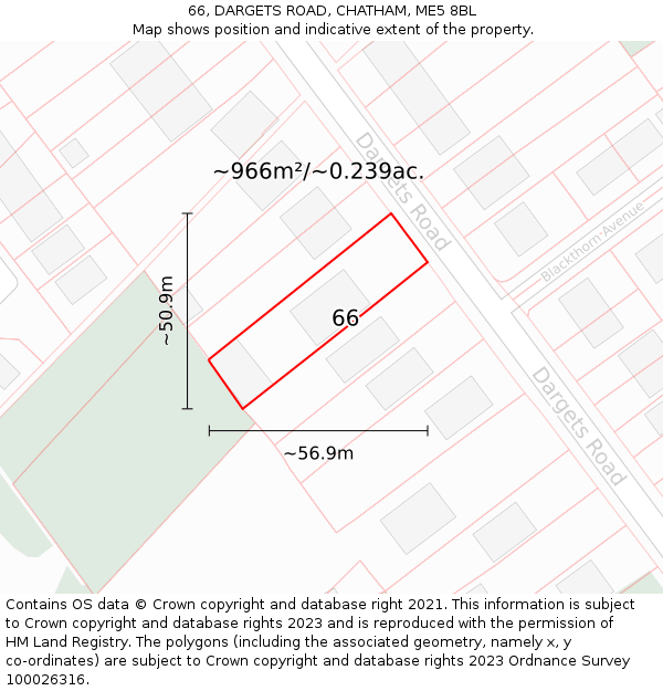 66, DARGETS ROAD, CHATHAM, ME5 8BL: Plot and title map