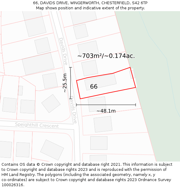 66, DAVIDS DRIVE, WINGERWORTH, CHESTERFIELD, S42 6TP: Plot and title map