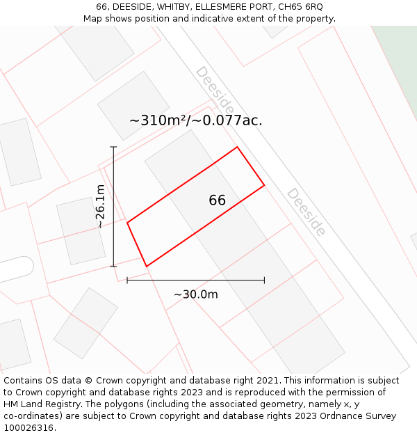 66, DEESIDE, WHITBY, ELLESMERE PORT, CH65 6RQ: Plot and title map