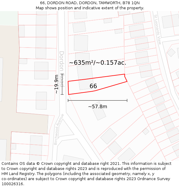 66, DORDON ROAD, DORDON, TAMWORTH, B78 1QN: Plot and title map