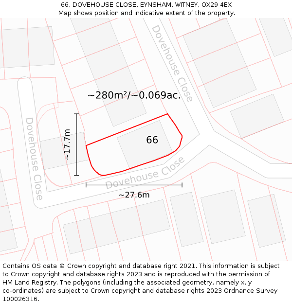 66, DOVEHOUSE CLOSE, EYNSHAM, WITNEY, OX29 4EX: Plot and title map