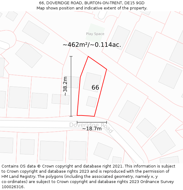 66, DOVERIDGE ROAD, BURTON-ON-TRENT, DE15 9GD: Plot and title map