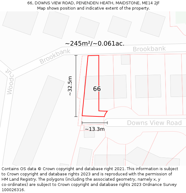 66, DOWNS VIEW ROAD, PENENDEN HEATH, MAIDSTONE, ME14 2JF: Plot and title map