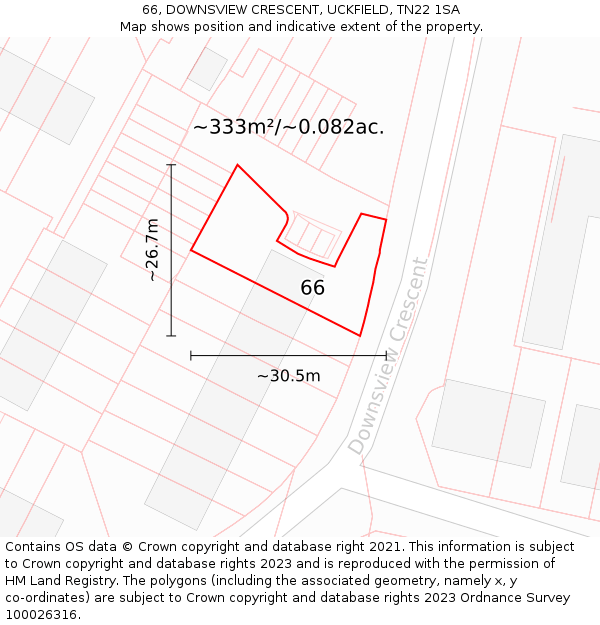 66, DOWNSVIEW CRESCENT, UCKFIELD, TN22 1SA: Plot and title map
