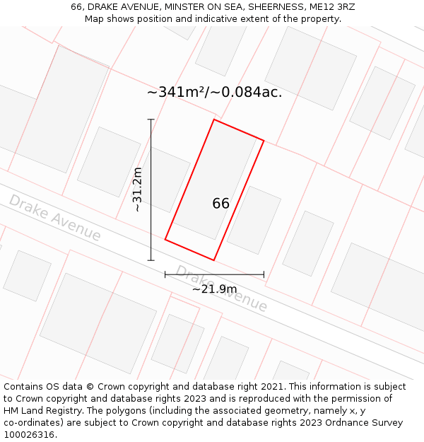 66, DRAKE AVENUE, MINSTER ON SEA, SHEERNESS, ME12 3RZ: Plot and title map