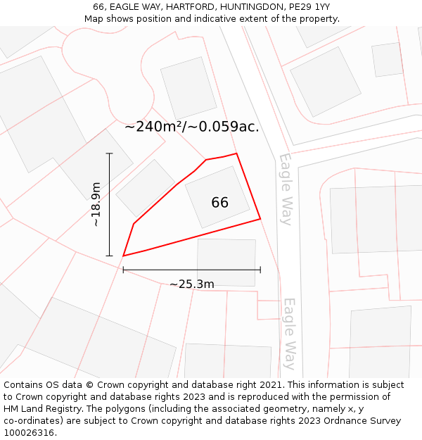 66, EAGLE WAY, HARTFORD, HUNTINGDON, PE29 1YY: Plot and title map