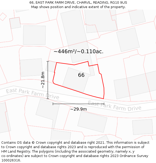 66, EAST PARK FARM DRIVE, CHARVIL, READING, RG10 9US: Plot and title map