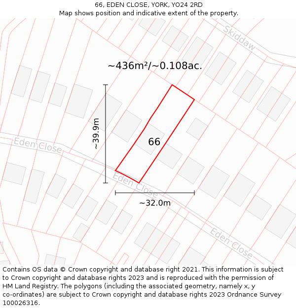 66, EDEN CLOSE, YORK, YO24 2RD: Plot and title map