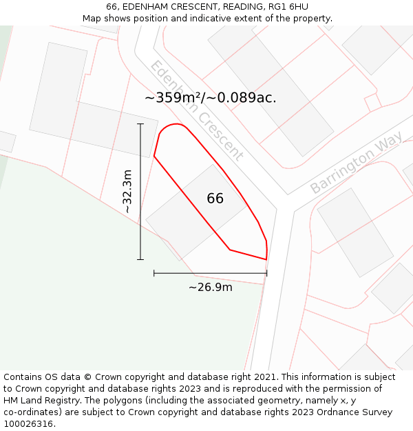 66, EDENHAM CRESCENT, READING, RG1 6HU: Plot and title map