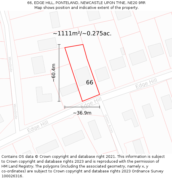 66, EDGE HILL, PONTELAND, NEWCASTLE UPON TYNE, NE20 9RR: Plot and title map