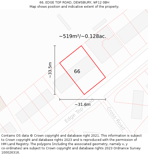 66, EDGE TOP ROAD, DEWSBURY, WF12 0BH: Plot and title map