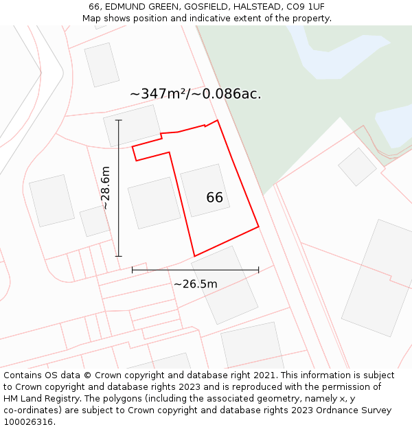 66, EDMUND GREEN, GOSFIELD, HALSTEAD, CO9 1UF: Plot and title map