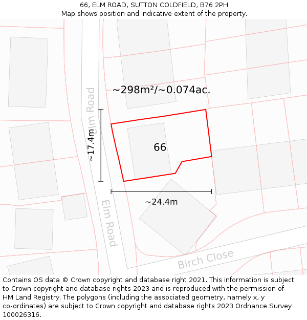 66, ELM ROAD, SUTTON COLDFIELD, B76 2PH: Plot and title map