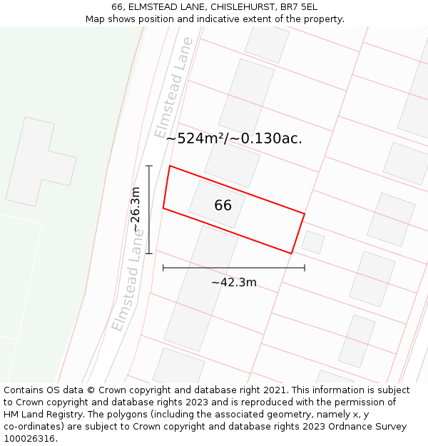 66, ELMSTEAD LANE, CHISLEHURST, BR7 5EL: Plot and title map