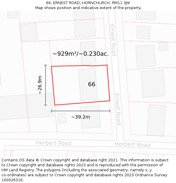 66, ERNEST ROAD, HORNCHURCH, RM11 3JW: Plot and title map