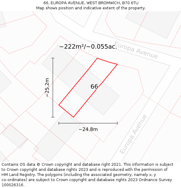 66, EUROPA AVENUE, WEST BROMWICH, B70 6TU: Plot and title map