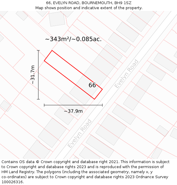 66, EVELYN ROAD, BOURNEMOUTH, BH9 1SZ: Plot and title map