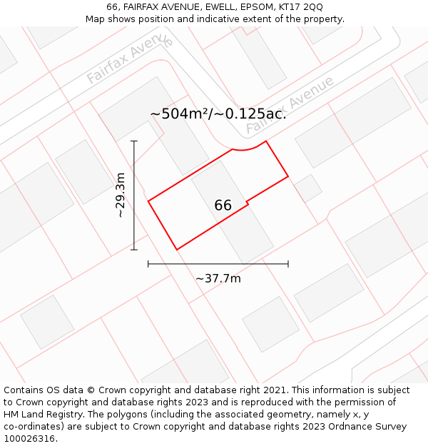 66, FAIRFAX AVENUE, EWELL, EPSOM, KT17 2QQ: Plot and title map