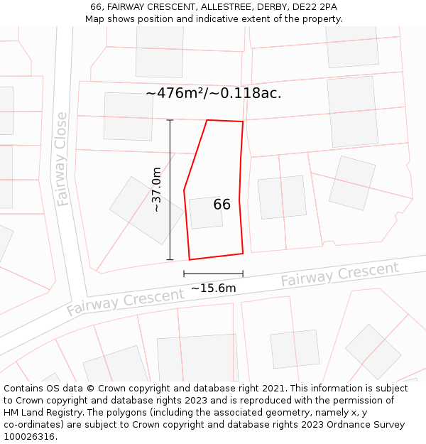 66, FAIRWAY CRESCENT, ALLESTREE, DERBY, DE22 2PA: Plot and title map