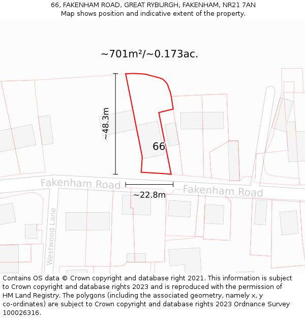 66, FAKENHAM ROAD, GREAT RYBURGH, FAKENHAM, NR21 7AN: Plot and title map