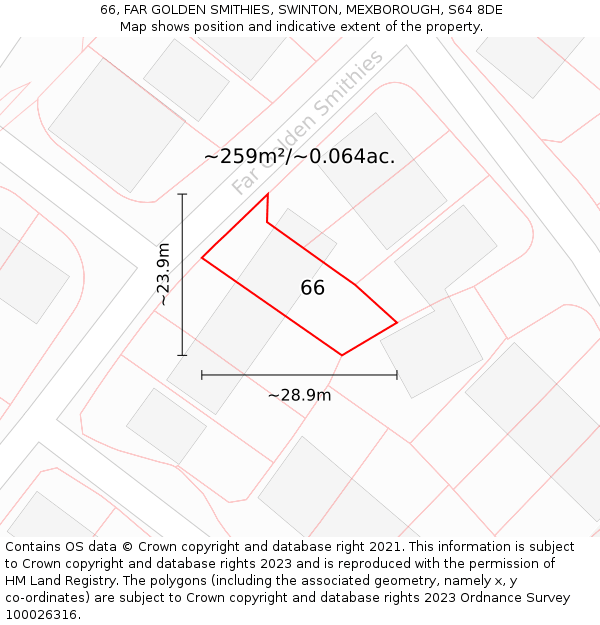 66, FAR GOLDEN SMITHIES, SWINTON, MEXBOROUGH, S64 8DE: Plot and title map