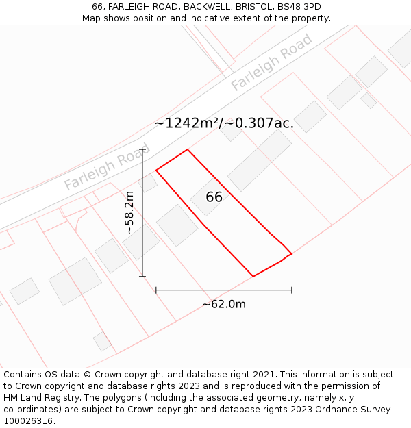 66, FARLEIGH ROAD, BACKWELL, BRISTOL, BS48 3PD: Plot and title map