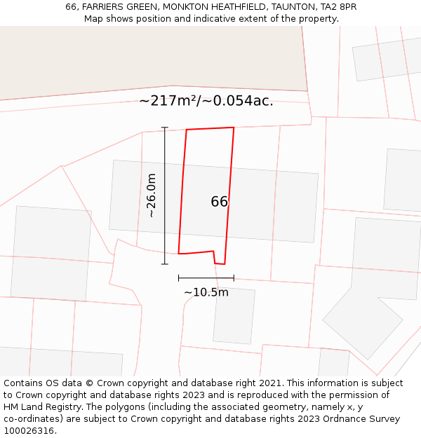66, FARRIERS GREEN, MONKTON HEATHFIELD, TAUNTON, TA2 8PR: Plot and title map