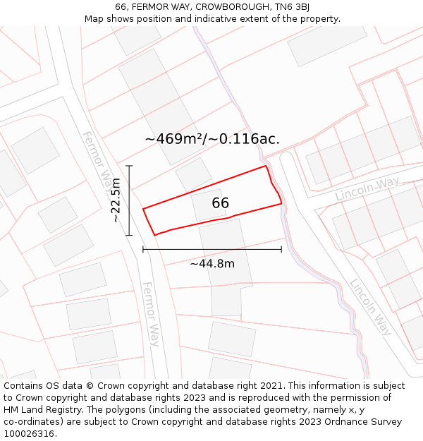 66, FERMOR WAY, CROWBOROUGH, TN6 3BJ: Plot and title map