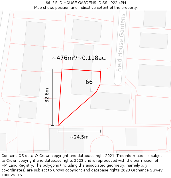 66, FIELD HOUSE GARDENS, DISS, IP22 4PH: Plot and title map