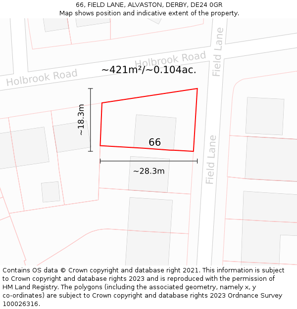 66, FIELD LANE, ALVASTON, DERBY, DE24 0GR: Plot and title map