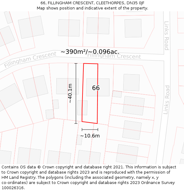 66, FILLINGHAM CRESCENT, CLEETHORPES, DN35 0JF: Plot and title map
