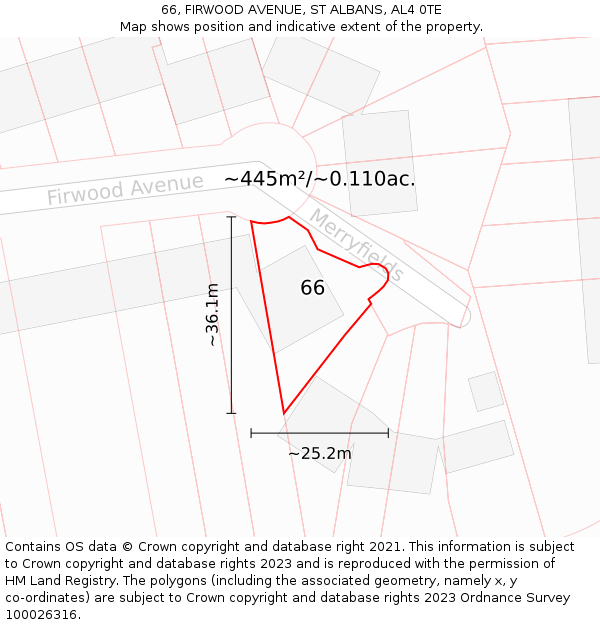 66, FIRWOOD AVENUE, ST ALBANS, AL4 0TE: Plot and title map