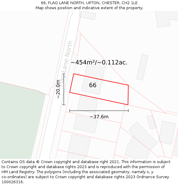 66, FLAG LANE NORTH, UPTON, CHESTER, CH2 1LE: Plot and title map