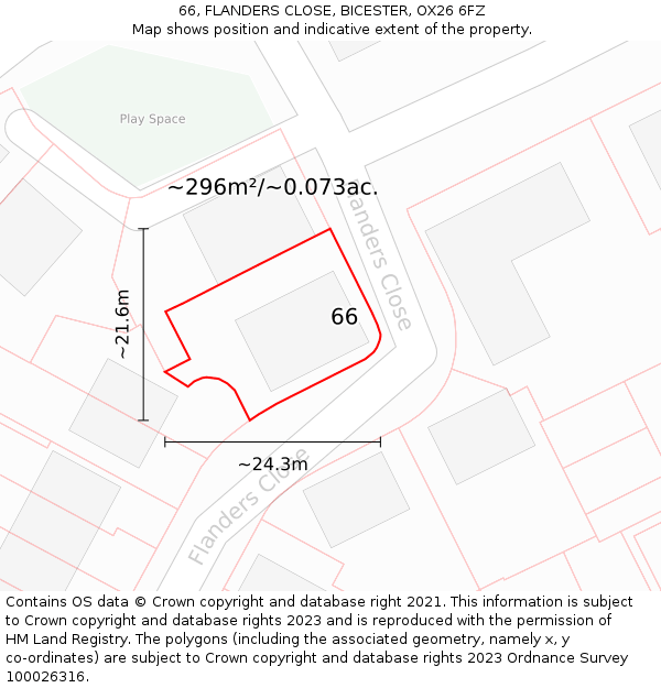 66, FLANDERS CLOSE, BICESTER, OX26 6FZ: Plot and title map