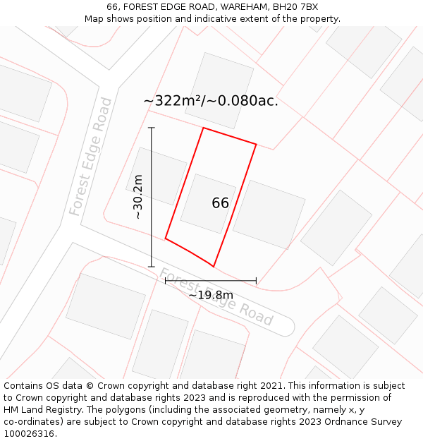 66, FOREST EDGE ROAD, WAREHAM, BH20 7BX: Plot and title map