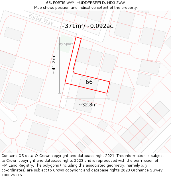 66, FORTIS WAY, HUDDERSFIELD, HD3 3WW: Plot and title map