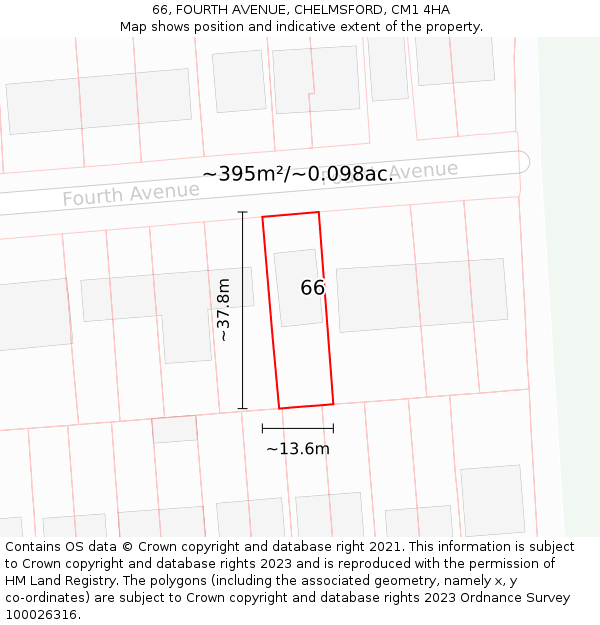 66, FOURTH AVENUE, CHELMSFORD, CM1 4HA: Plot and title map