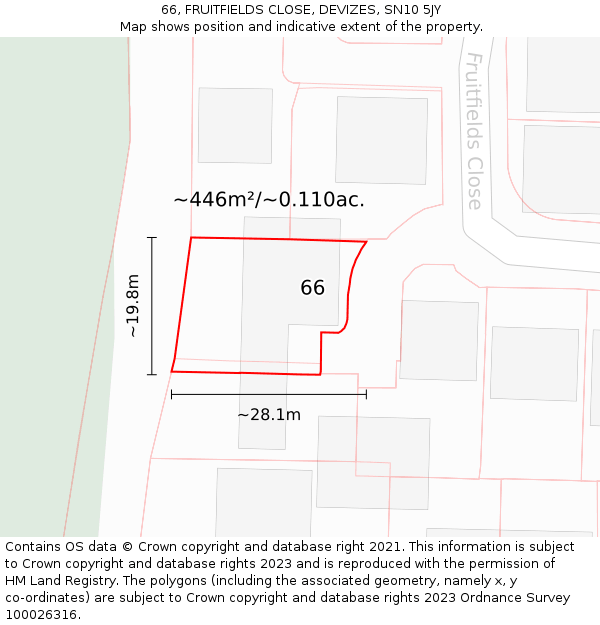 66, FRUITFIELDS CLOSE, DEVIZES, SN10 5JY: Plot and title map