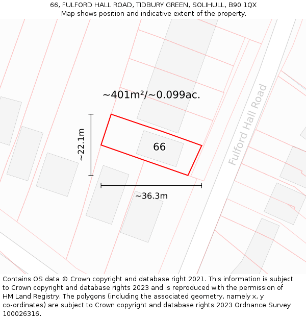 66, FULFORD HALL ROAD, TIDBURY GREEN, SOLIHULL, B90 1QX: Plot and title map