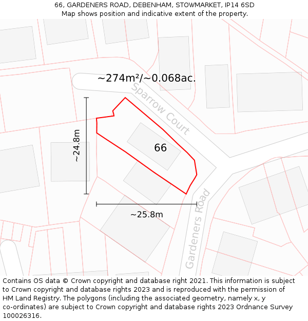 66, GARDENERS ROAD, DEBENHAM, STOWMARKET, IP14 6SD: Plot and title map