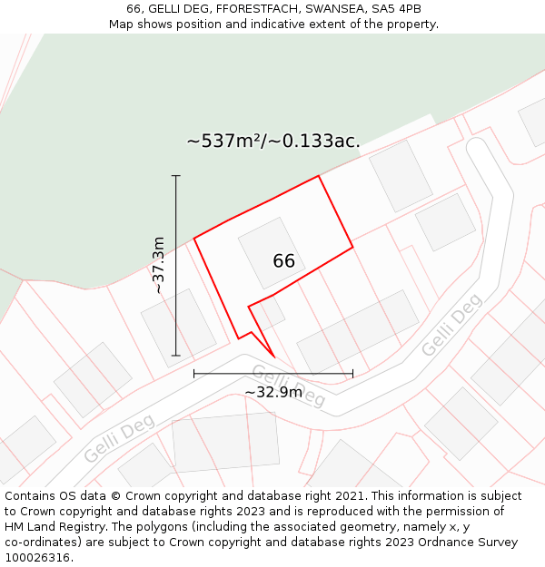 66, GELLI DEG, FFORESTFACH, SWANSEA, SA5 4PB: Plot and title map