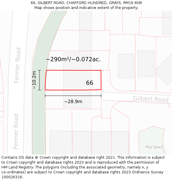 66, GILBERT ROAD, CHAFFORD HUNDRED, GRAYS, RM16 6NR: Plot and title map