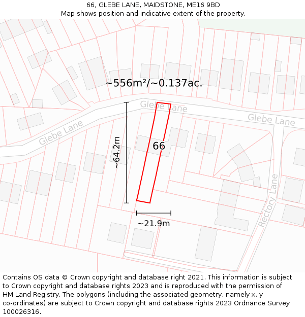 66, GLEBE LANE, MAIDSTONE, ME16 9BD: Plot and title map