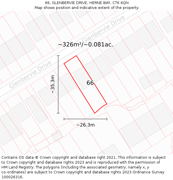 66, GLENBERVIE DRIVE, HERNE BAY, CT6 6QN: Plot and title map