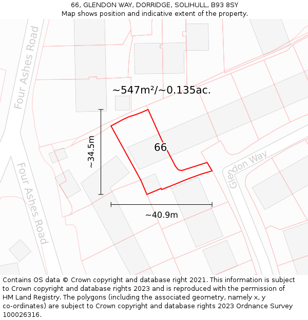 66, GLENDON WAY, DORRIDGE, SOLIHULL, B93 8SY: Plot and title map