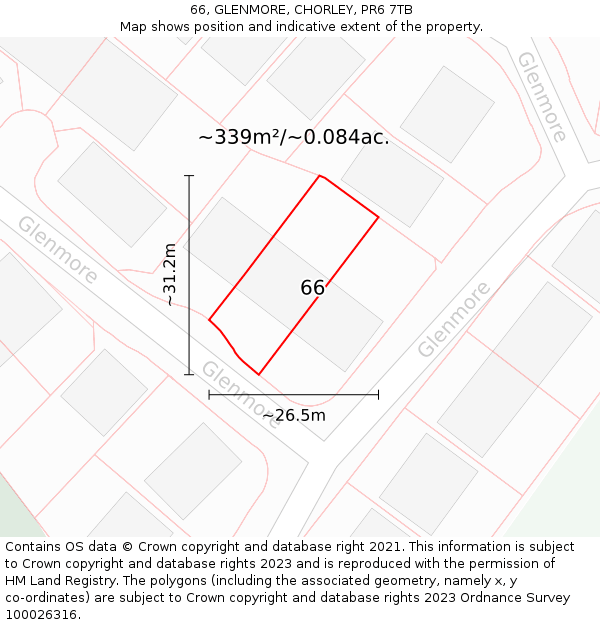 66, GLENMORE, CHORLEY, PR6 7TB: Plot and title map