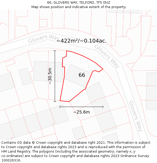 66, GLOVERS WAY, TELFORD, TF5 0NZ: Plot and title map