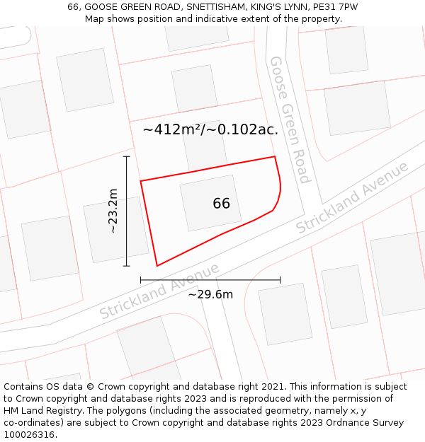 66, GOOSE GREEN ROAD, SNETTISHAM, KING'S LYNN, PE31 7PW: Plot and title map