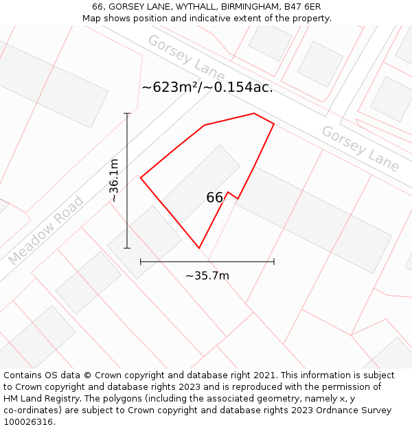 66, GORSEY LANE, WYTHALL, BIRMINGHAM, B47 6ER: Plot and title map