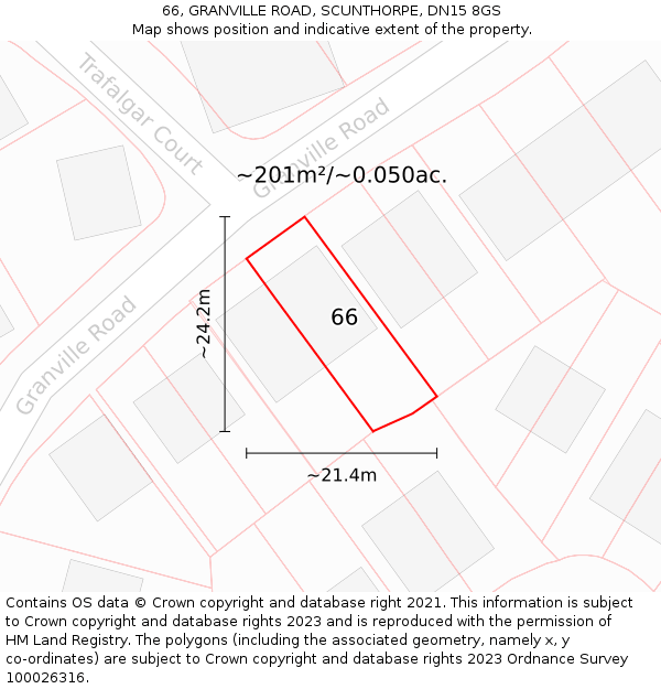 66, GRANVILLE ROAD, SCUNTHORPE, DN15 8GS: Plot and title map